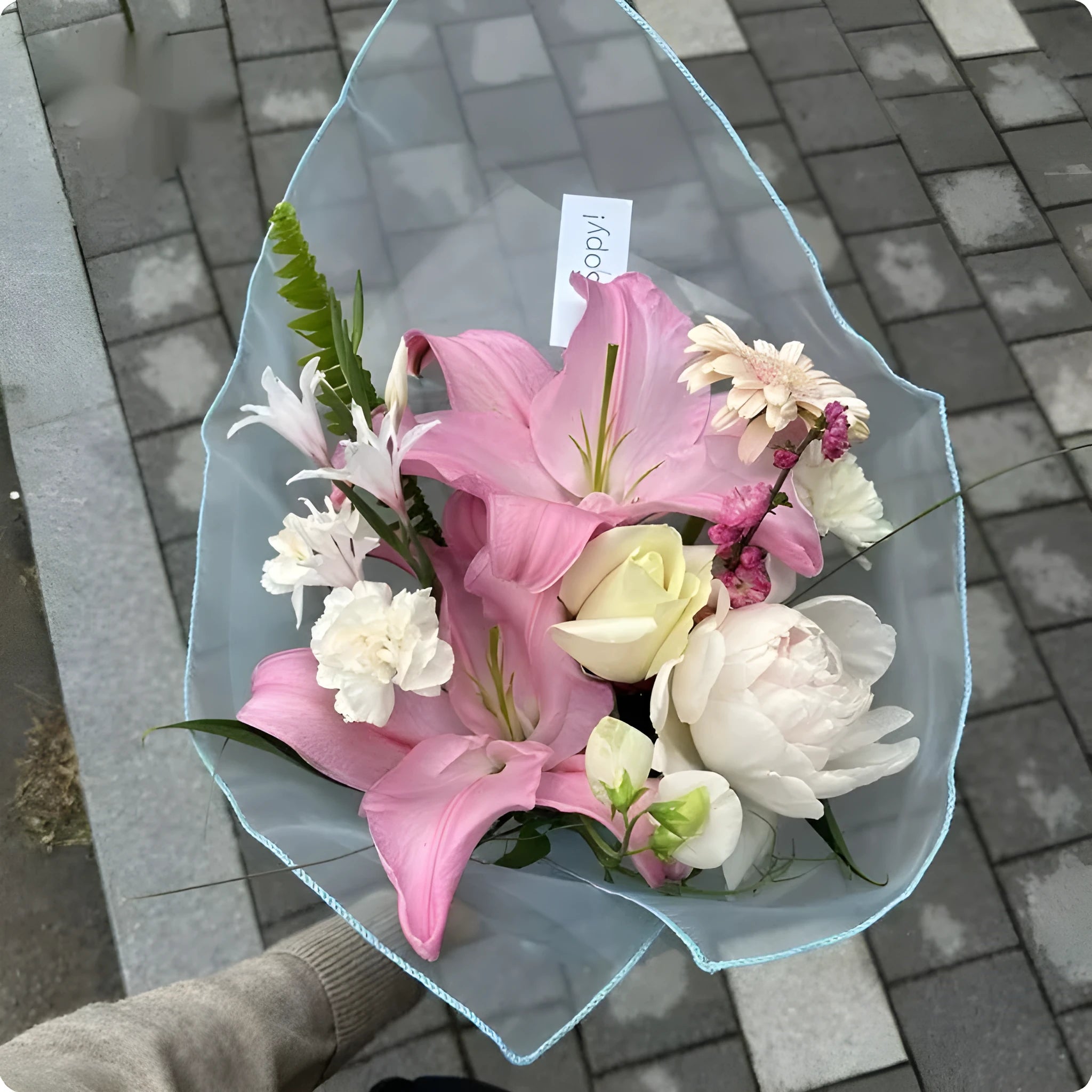 Silk Arabesquitic fabric flower bouquet wrapping squares in 60x60cm size showing textured pattern