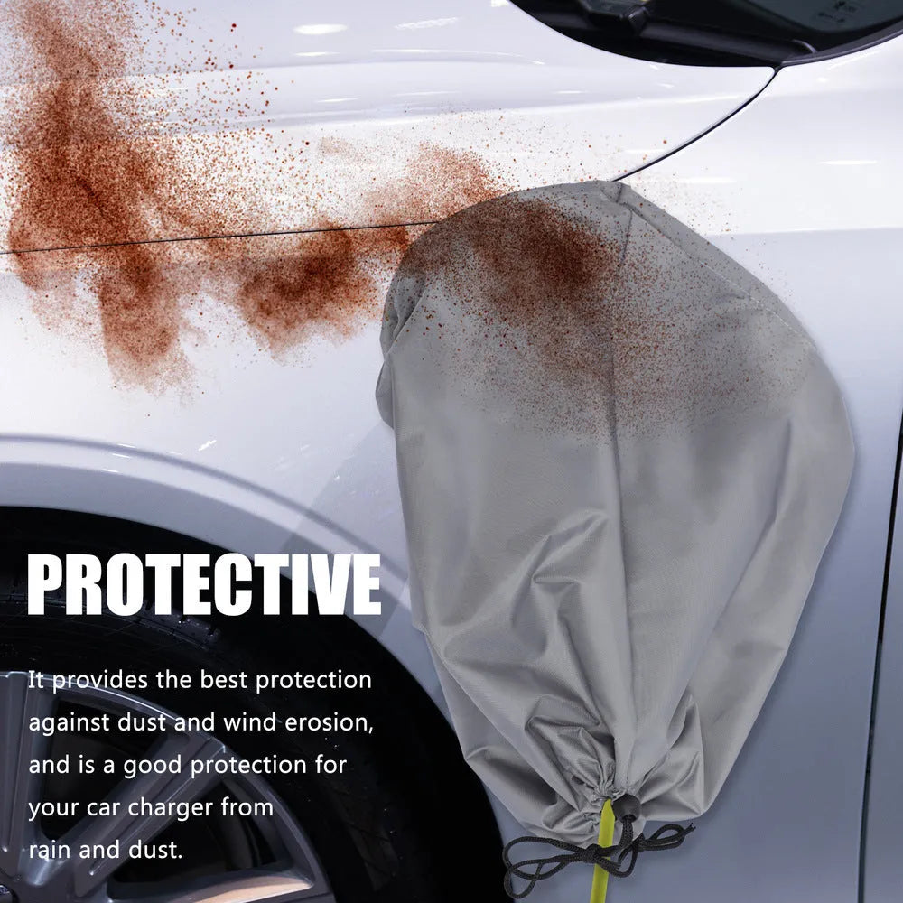New energy vehicle charging port waterproof cover in grey colour with drawstring closure