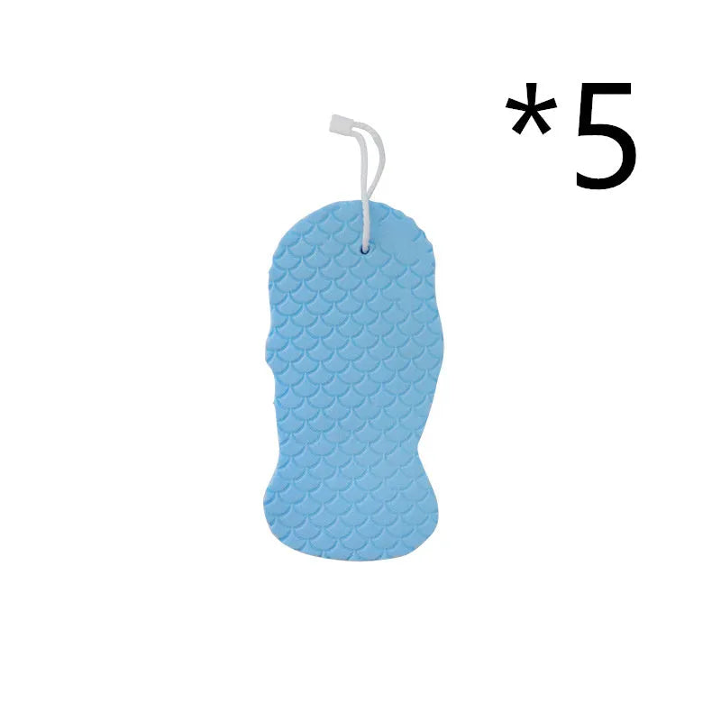 3D fish scale pattern bath sponge in white, grey, pink or light blue colours for gentle body exfoliation