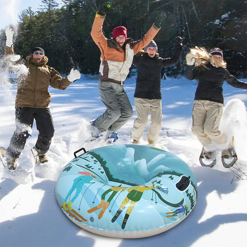 Children's thick PVC skiing ring toy with creative printed design for winter snow play in blue colour