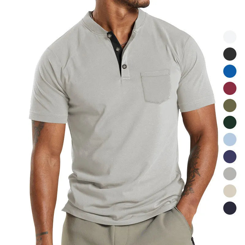 Men's plus size short sleeve polyester shirt with button pocket in multiple colour options