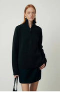 Wool loose lapels bandage dress in black solid colour with long sleeves