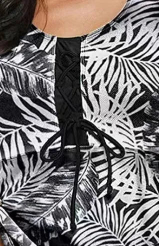 Women's polyester bikini swimsuit with split bow decoration in solid colour