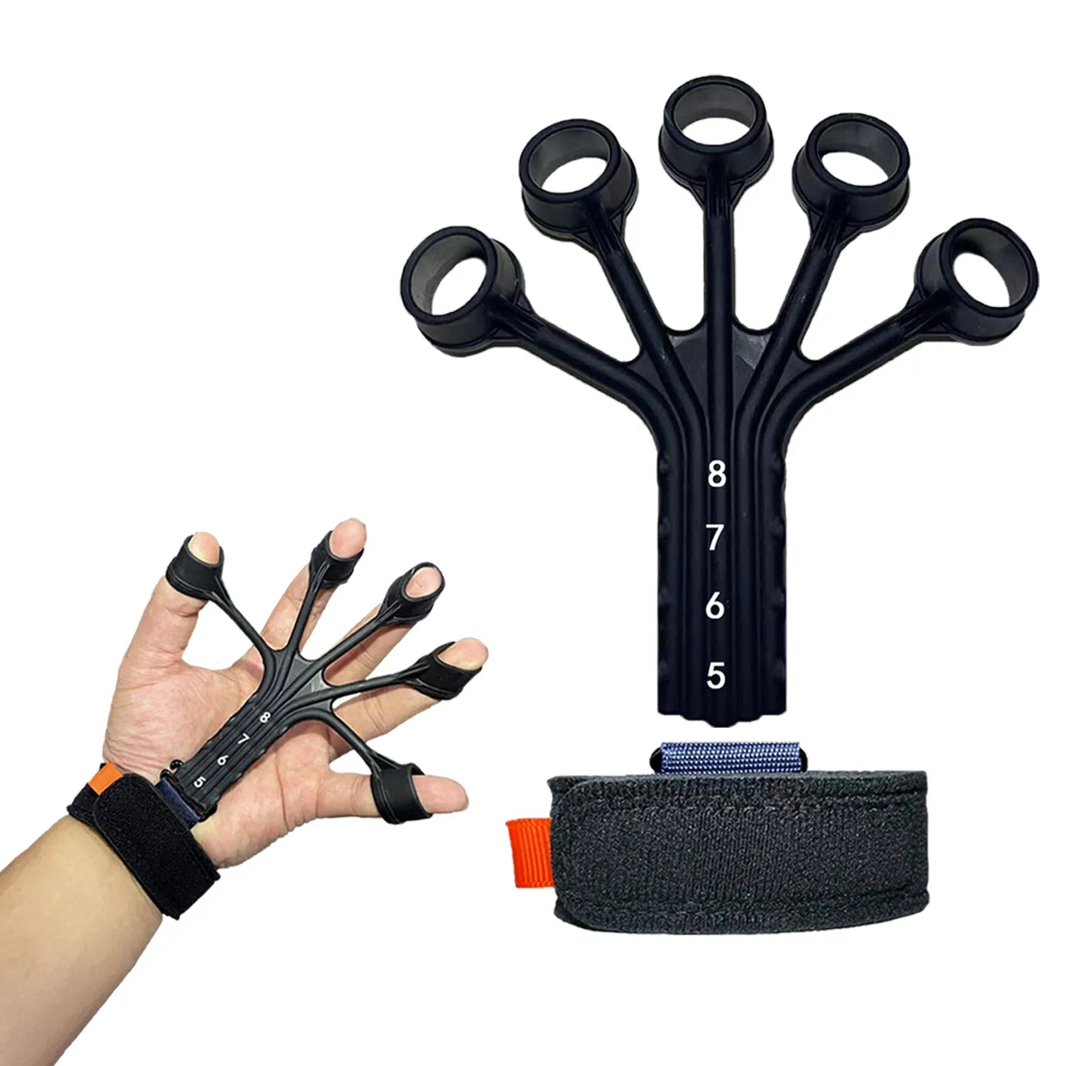 Silicone finger rehabilitation trainer with adjustable belt for flexion and extension exercises