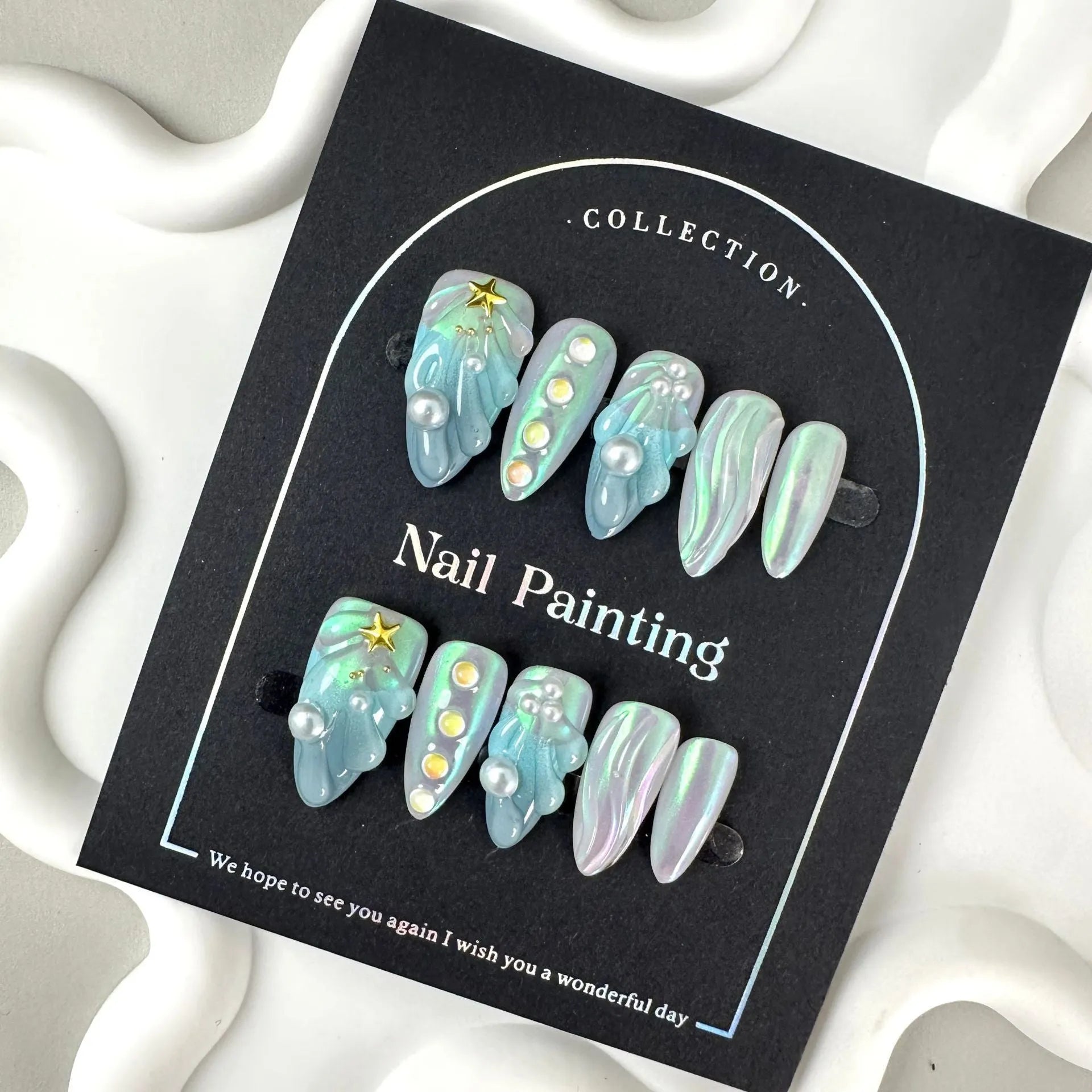 HAILANG blue plastic shell nail stickers set with XS S M L sizing options