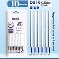 Pack of 10 quick-drying ballpoint pen refills in black, blue, red, and ink blue colours on a white background.