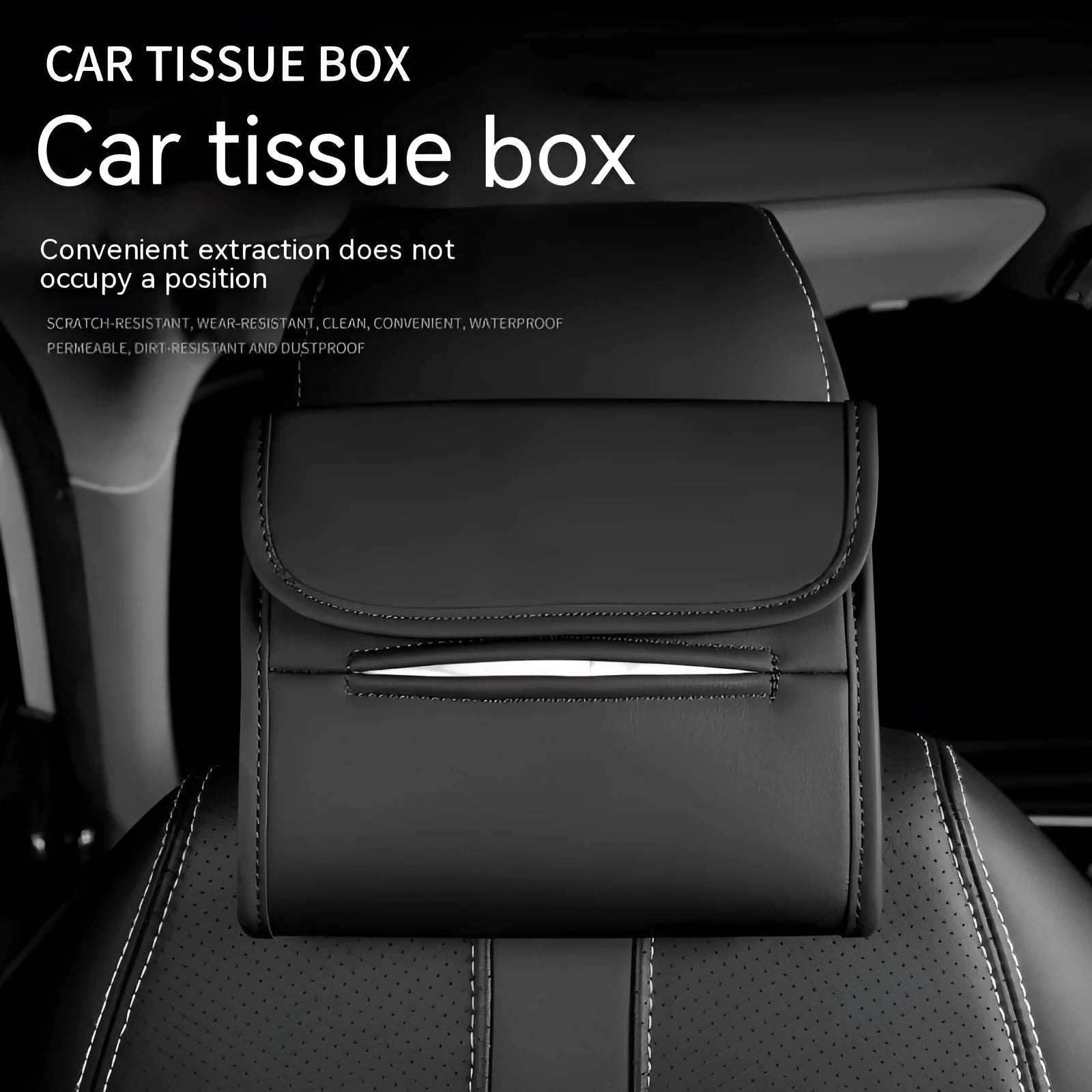 Leather car tissue box with elastic band mounting for sun visor or chair back attachment
