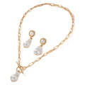 Gold baroque pearl pendant necklace and matching stud earrings jewellery set