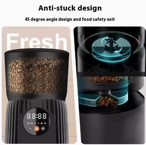Intelligent automatic pet feeder with smartphone app remote control in black or white