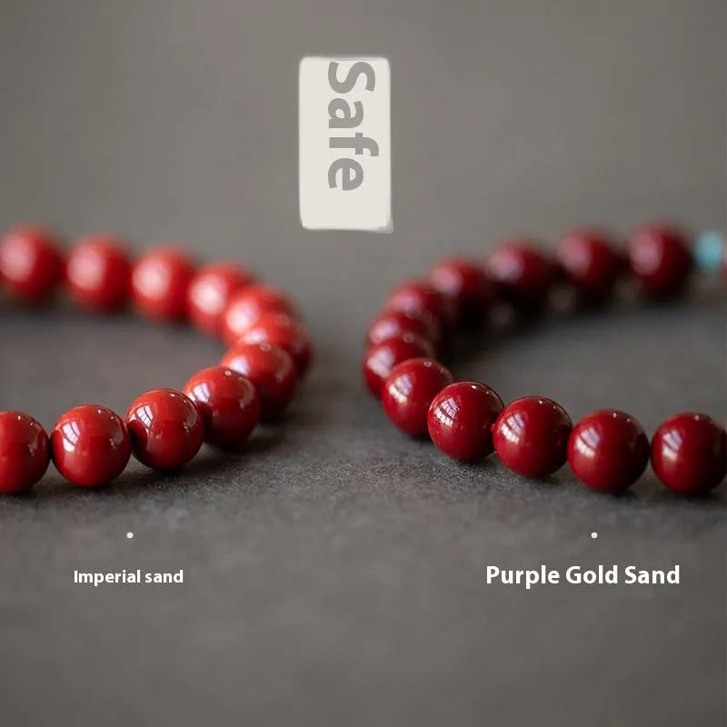 Purple gold sand cinnabar and Hetian jade bead bracelet with elliptical geometric beads