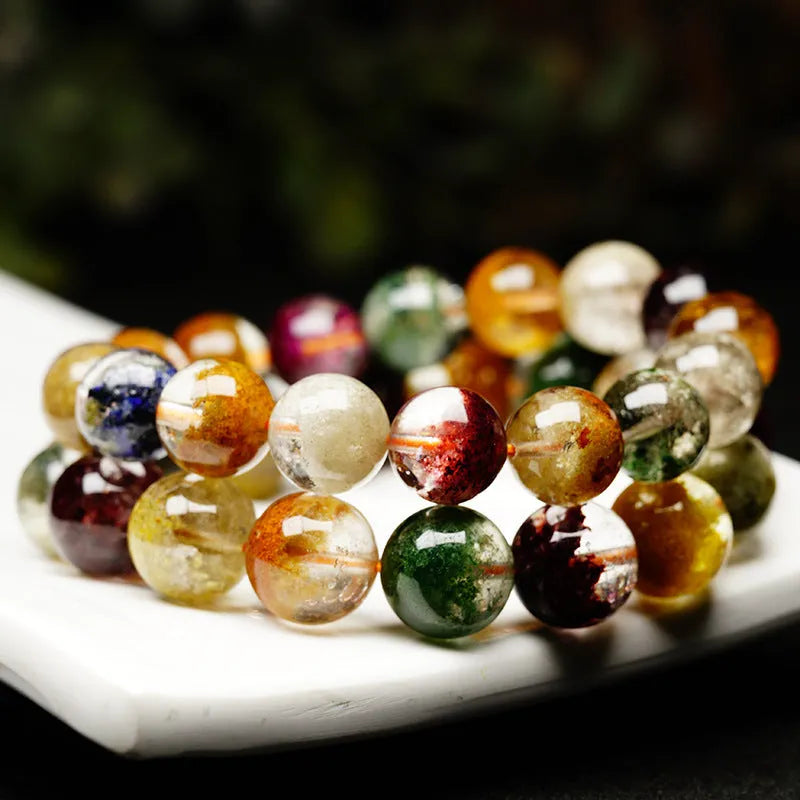 Natural four seasons colourful ghost cornucopia crystal ball bead bracelet with 10mm beads in retro ethnic style
