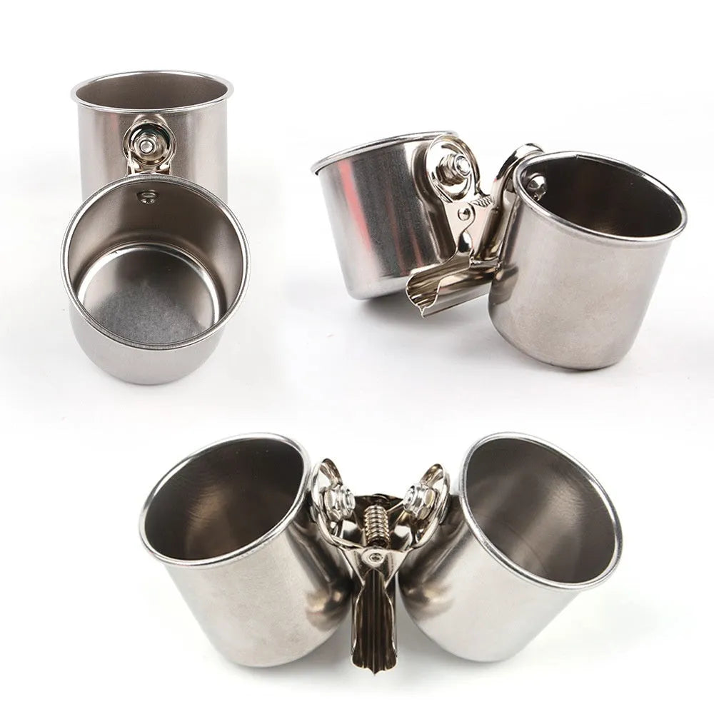 Stainless steel birdcage feeder in natural finish, shown in small, medium, and large size options.