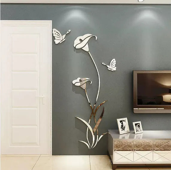 Lily flower 3D acrylic wall sticker in pink on a white wall.