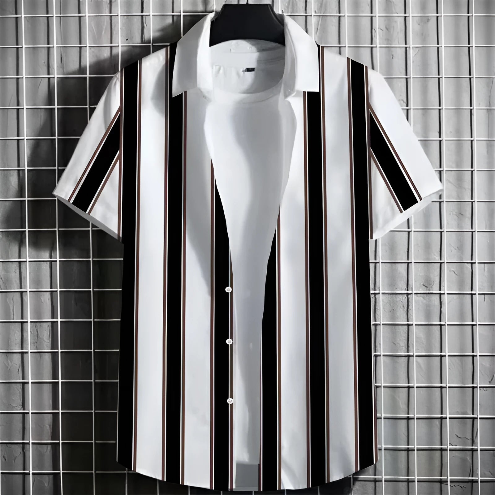 Men's striped linen t-shirt with 3D printing pattern in short sleeve design