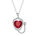 Women's copper stethoscope pendant necklace with wings cross design and red diamond electroplated finish