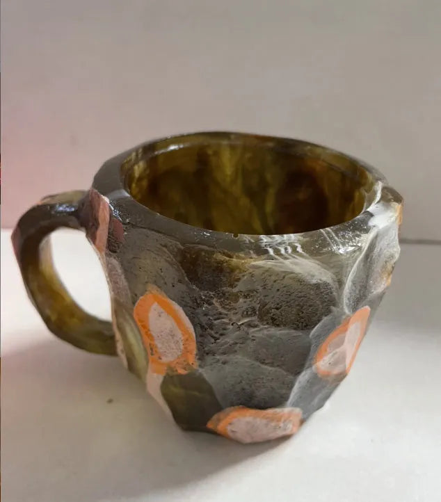 400ml resin coffee mug with mineral crystal design and handle in multiple colour options