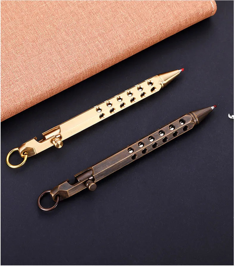 Brass hexagonal bolt pen in brass or black finish with 0.5mm rollerball tip