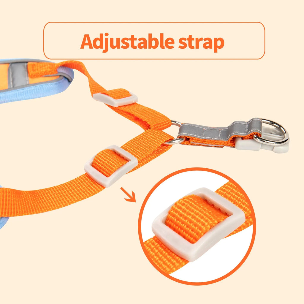 Adjustable dog harness with haulage rope in a selected colour, showing the chest strap design.