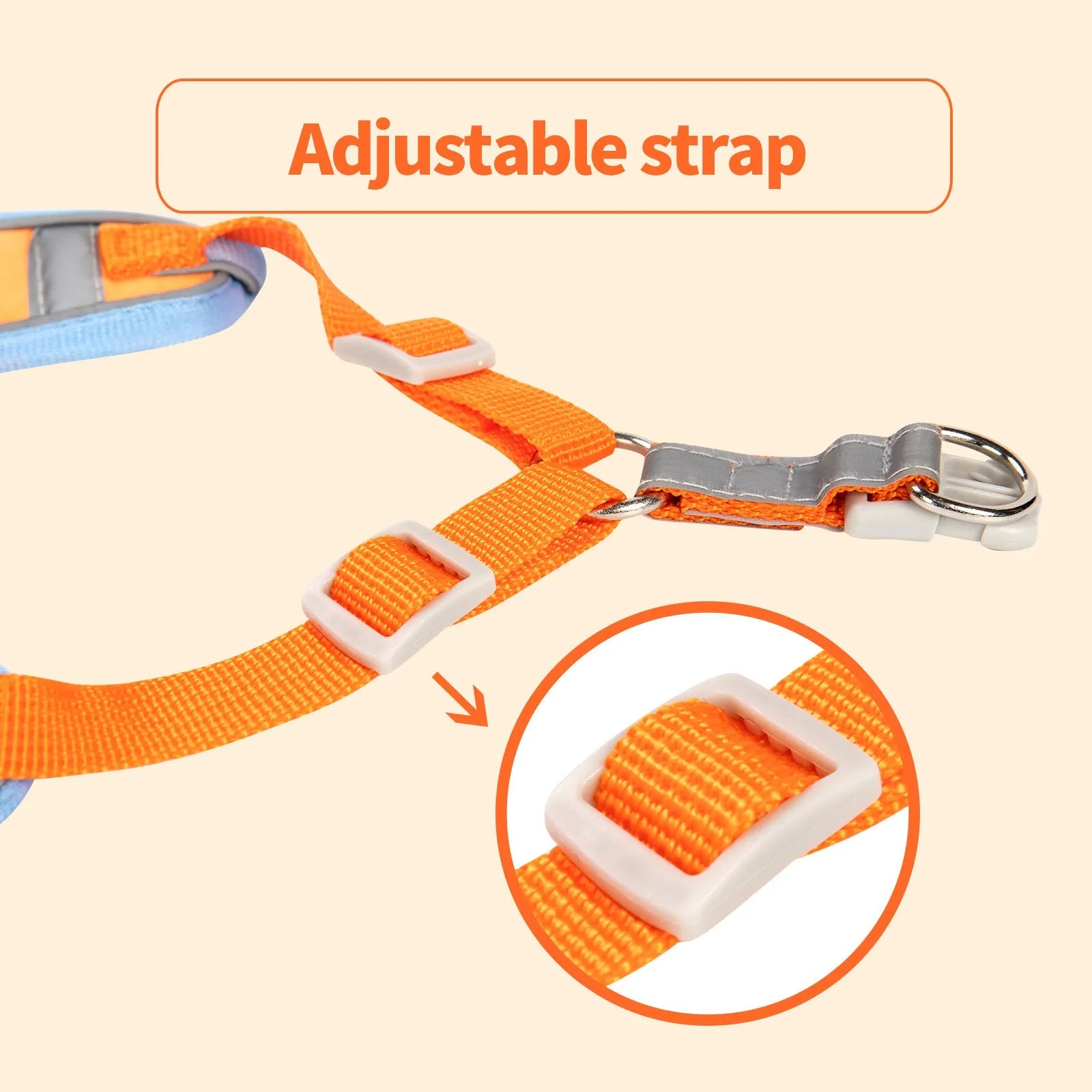 Adjustable dog harness with haulage rope in a selected colour, showing the chest strap design.
