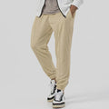 Men's grey cotton blend track sweatpants with straight leg design and elastic waistband