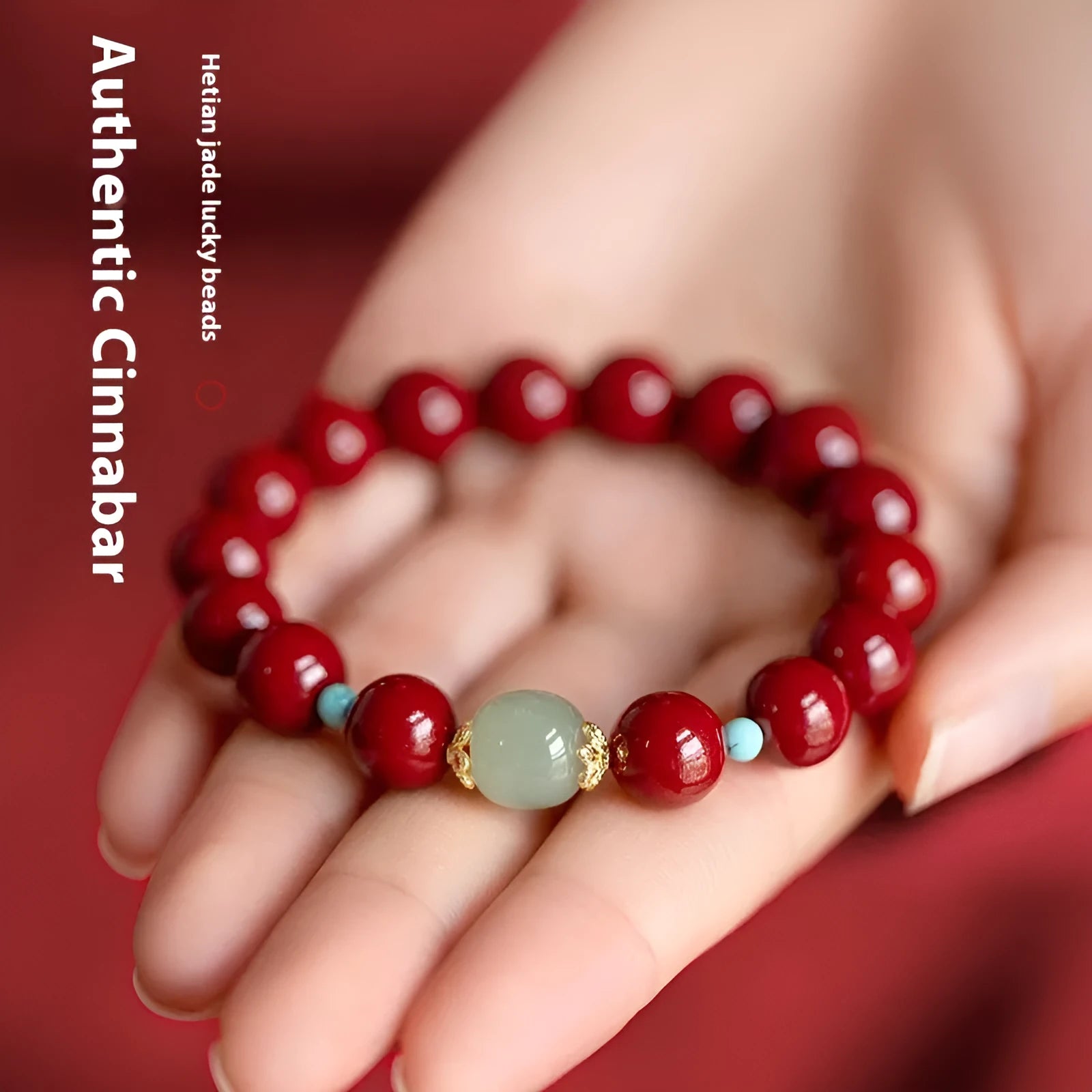Purple gold sand cinnabar and Hetian jade bead bracelet with elliptical geometric beads