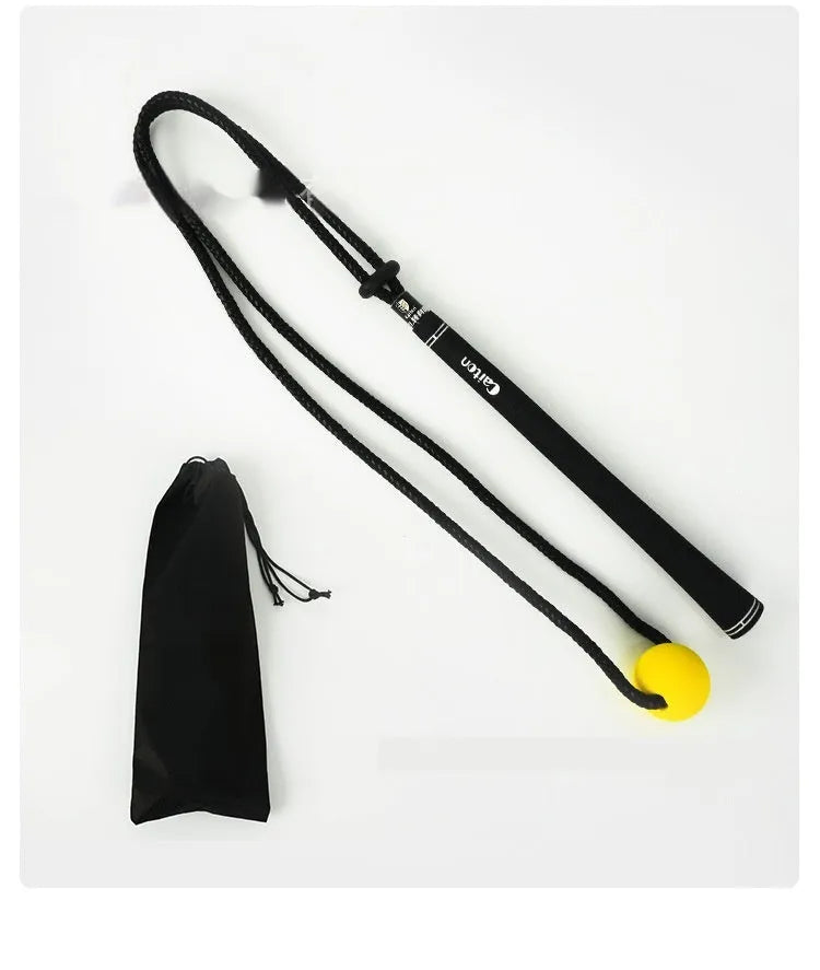 Black silicone elastic golf swing correction rope trainer for action practice.