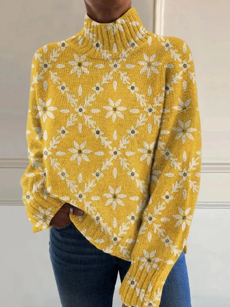 Women's Christmas printed turtleneck sweater with painting pattern in thick needle polyester fabric