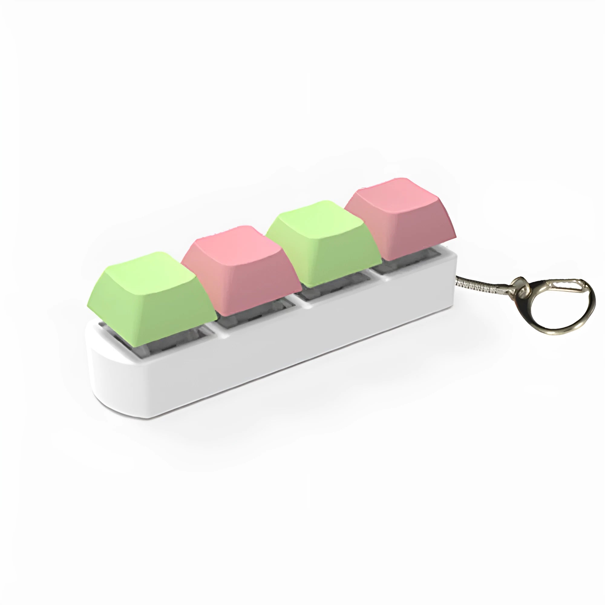 Blue and orange 4-key mechanical keyboard switch tester on a desk with a long USB cable.