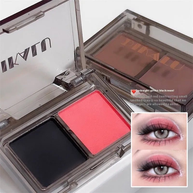 DIKALU two-tone eyeshadow palette showing pink and black matte shimmer shades