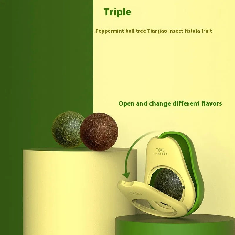 Plastic catnip ball chewing toy in various colours with textured surface for dental cleaning