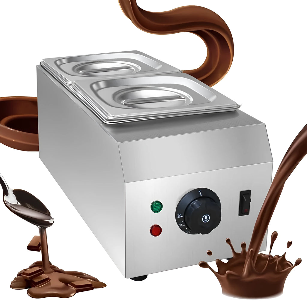 Commercial electric chocolate melting machine with digital temperature display and water insulation heating system.