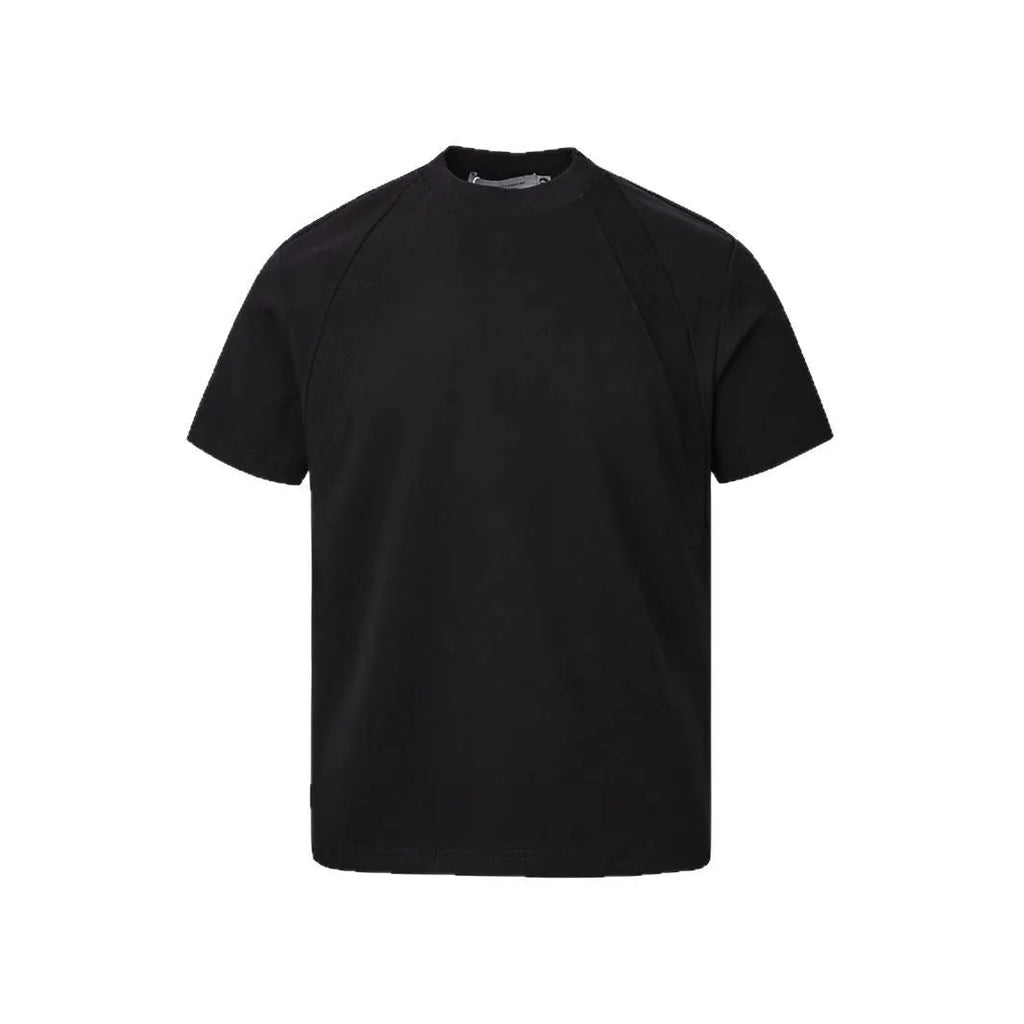 Black loose fit short sleeve top with textured air layer stitching detail
