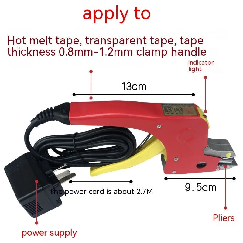 Electric hot melt packing machine kit with plastic steel tensioner and yellow packaging tape