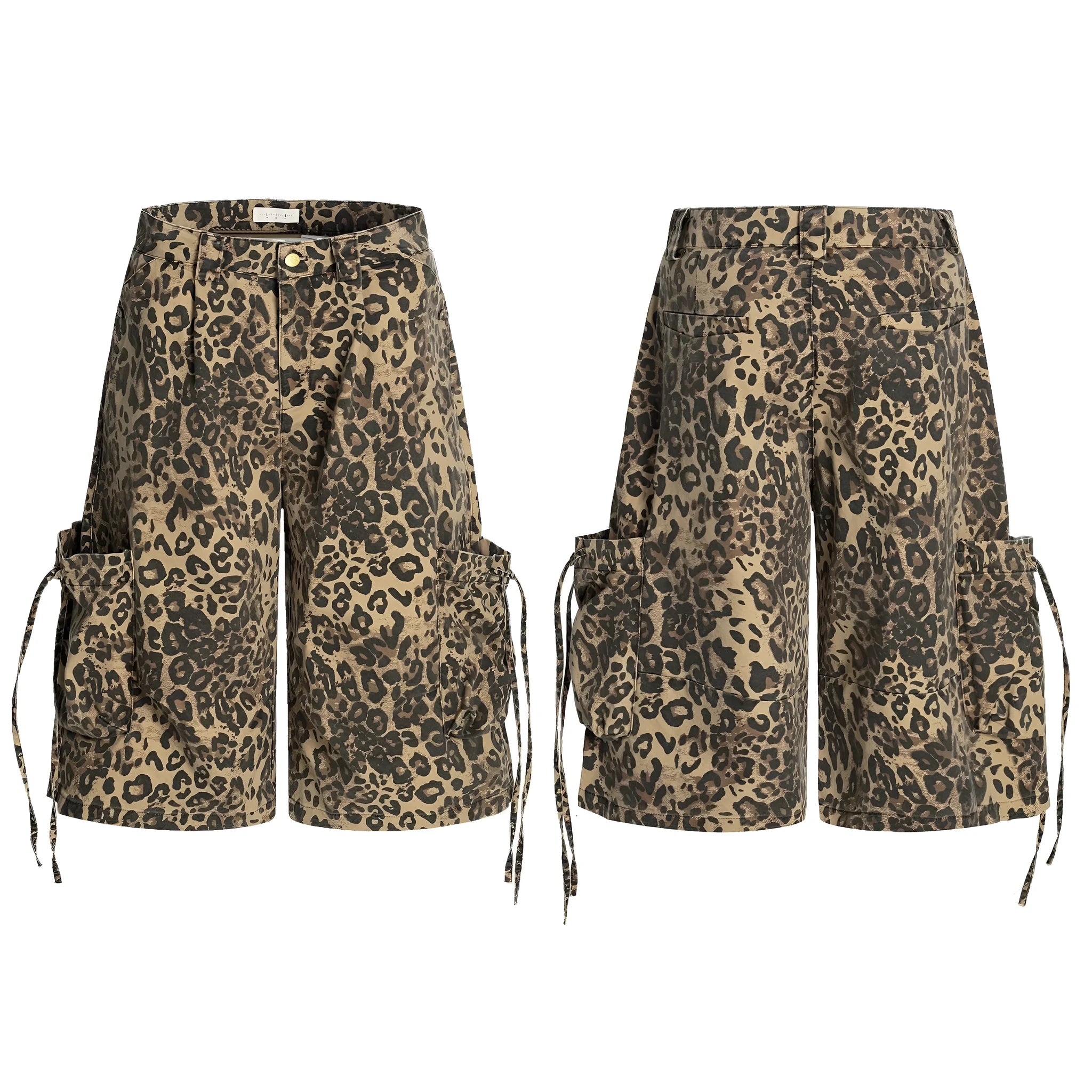 Leopard print high-waisted loose-fit cropped cotton trousers on a hanger