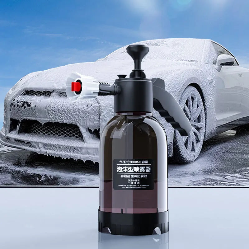 Black hand-held 2 litre foam sprayer with switch lock for garden watering and car washing