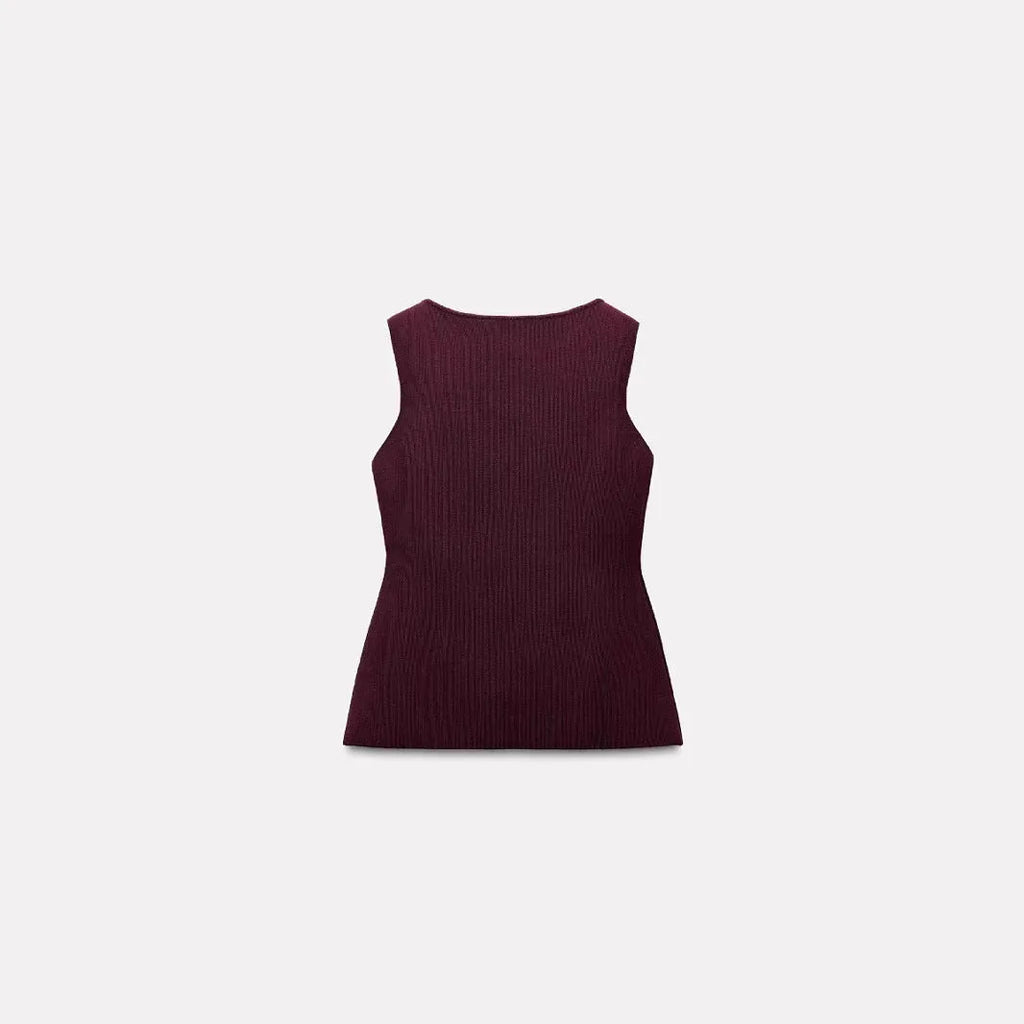 Women's slim fit gold button cardigan vest in viscose fibre, available dark red or white