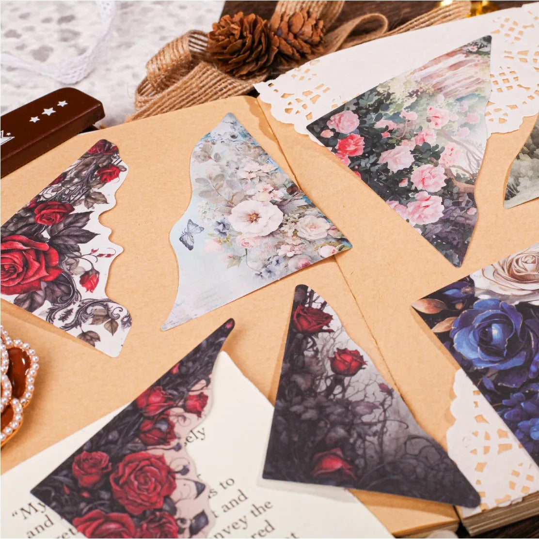 Pack of colourful DIY bookmarks and hand account notes with printed designs in six colour variations.