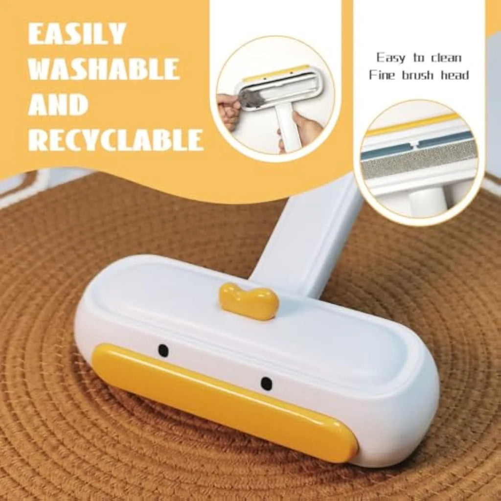 Portable pet hair remover with yellow duck design and reusable brush roller for furniture car seats clothing