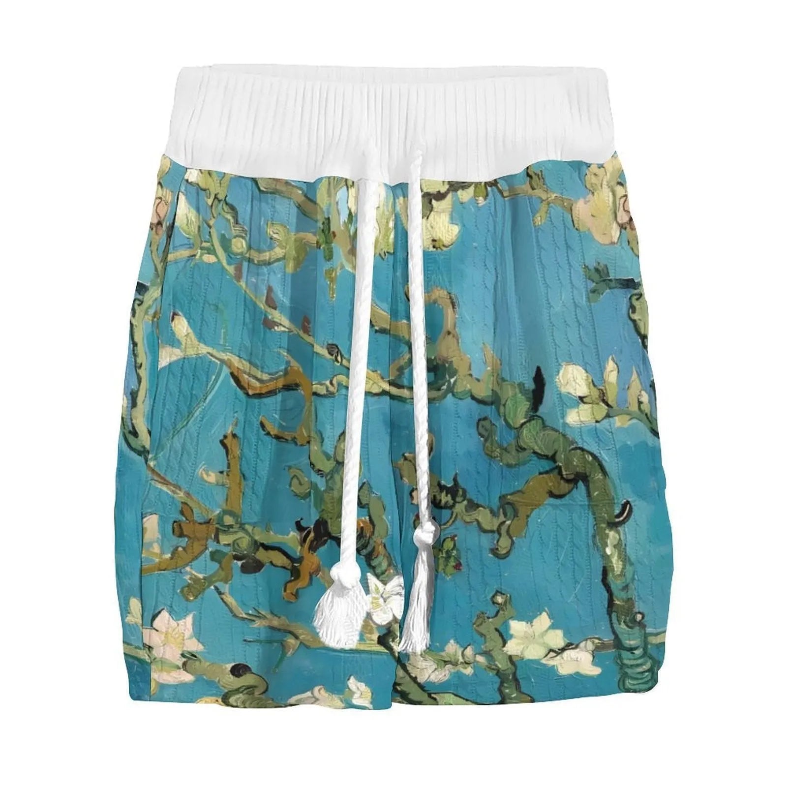 Men's peacock blue knitted shorts set with T-shirt jacket and mid-length trousers