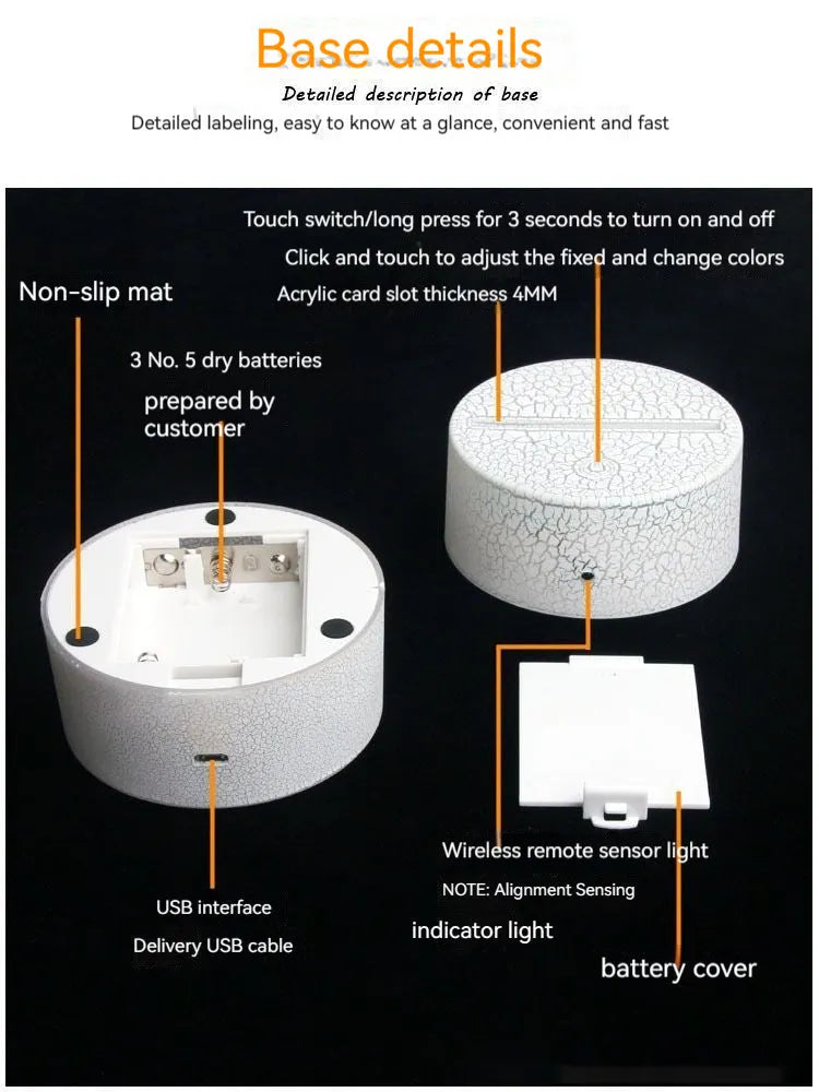 White heart-shaped acrylic table lamp with USB cable and touch control on a wooden surface