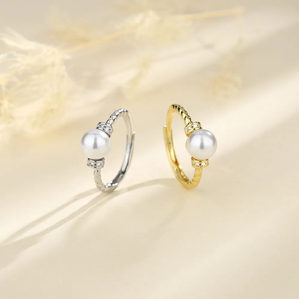 Adjustable antique twist pearl ring in copper with geometry shape, gold or silver colour option