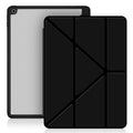 Apple iPad leather case with Y-folding acrylic cover, built-in pen slot, and bracket stand in dark grey colour
