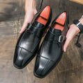 Men's brown-blue retro buckle casual leather shoes with tall crown design