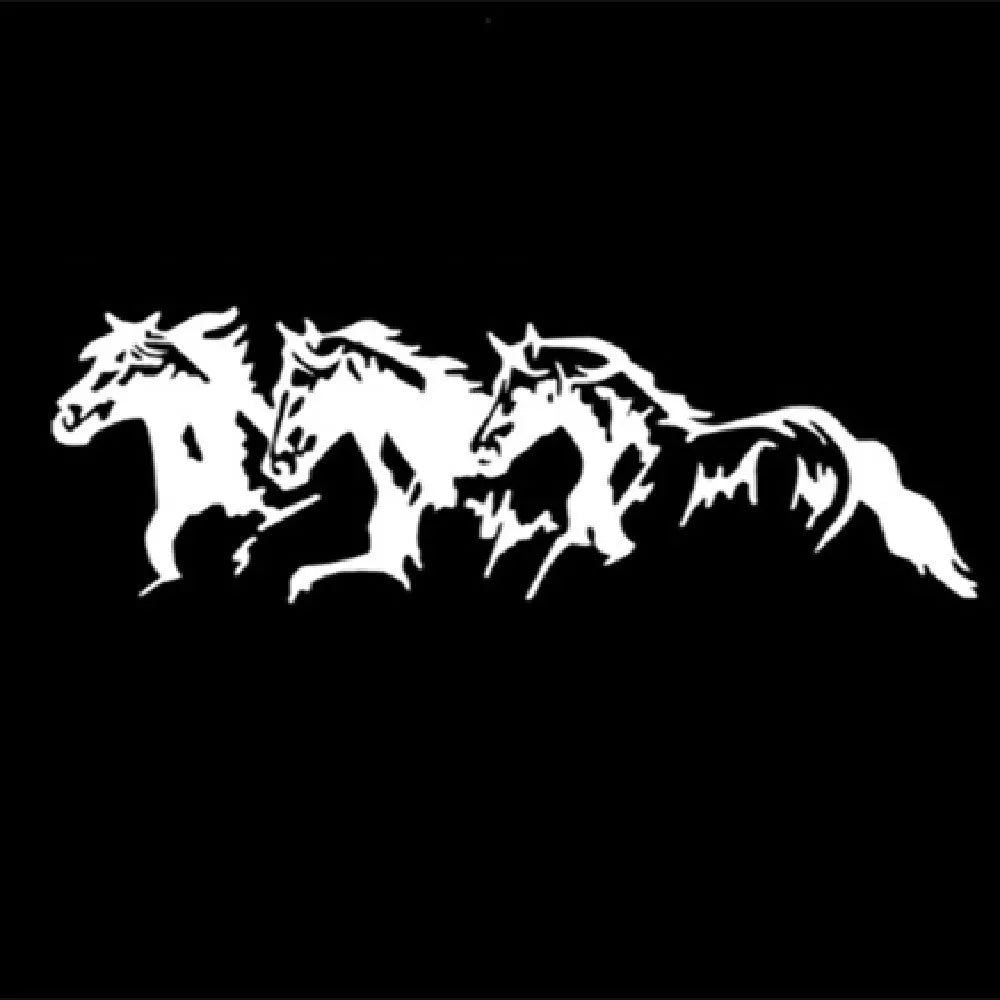 Black, white, red, and blue steed design car decal sticker measuring 25 by 8 centimetres