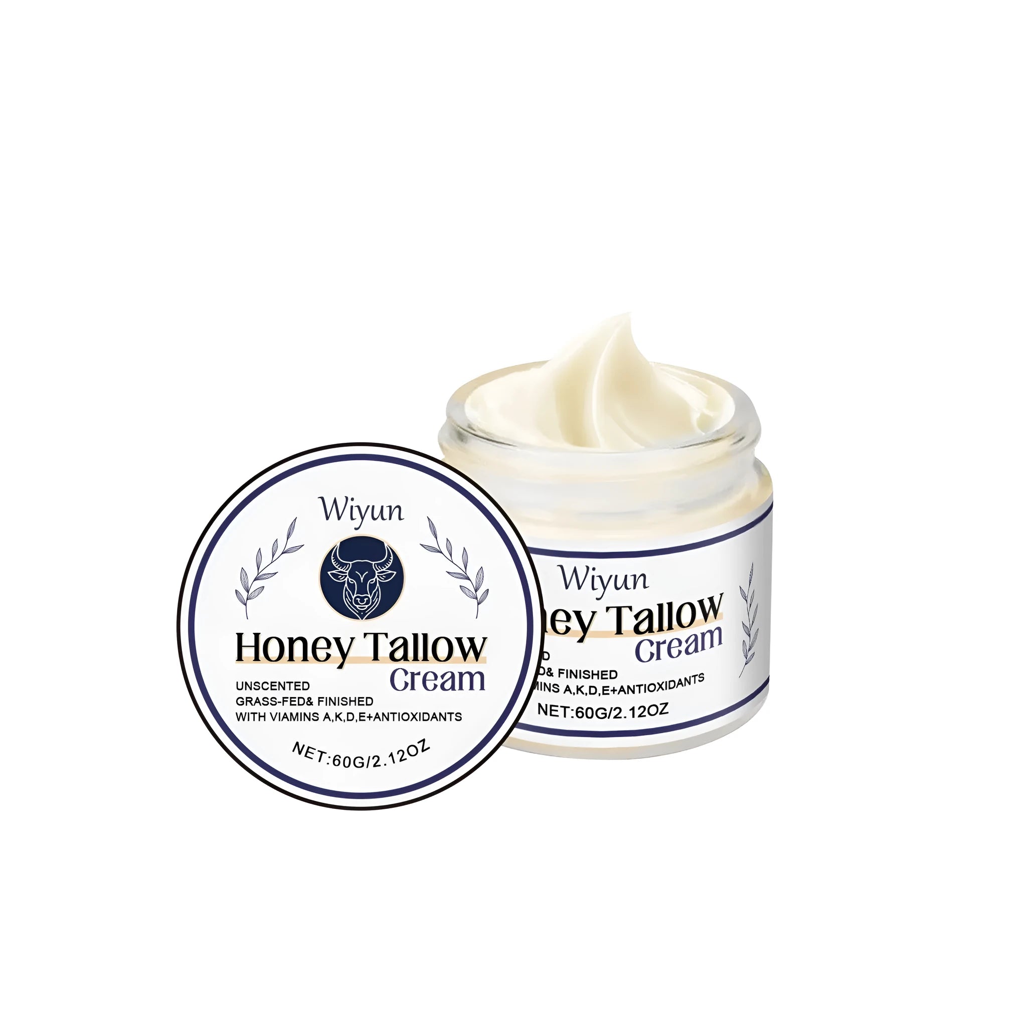 60g jar of Cow Fat Moisturising Cream with tallow, honey, and vitamins.