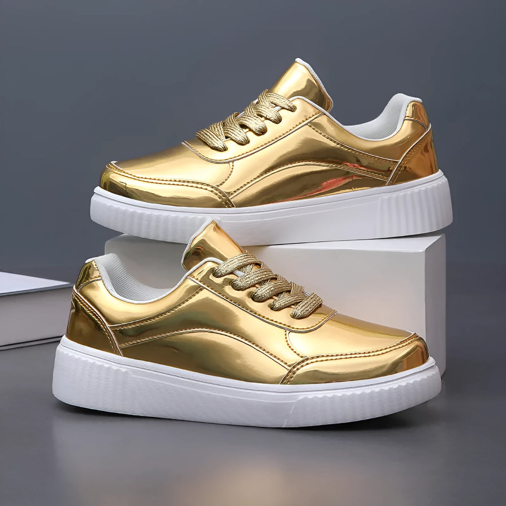 Gold sequins platform sneakers with round toe and 3-5cm heel height