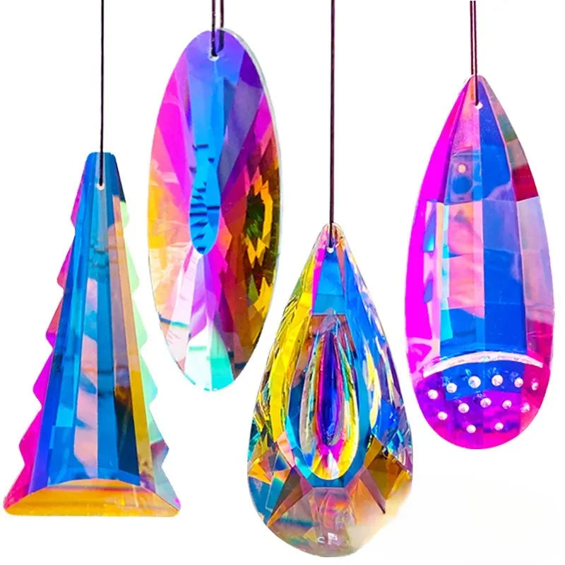 Rainbow crystal Christmas garden pendant decoration catching light on tree