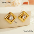 Gold electroplated stud earrings with geometric water drop zircon stone patterns