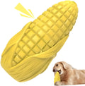 Blue and yellow corn stick dog chew toy for aggressive chewers with textured surface