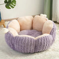 Green soft cat kennel pet bed with cactus design, shown next to a purple version.